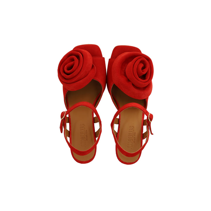 Rose Heeled Sandal, Red Coral