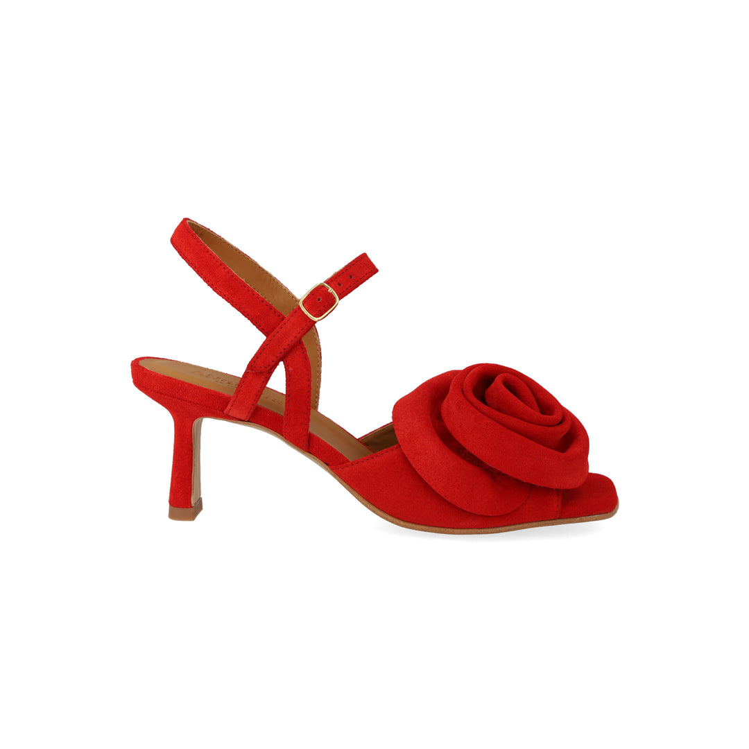 Rose Heeled Sandal, Red Coral