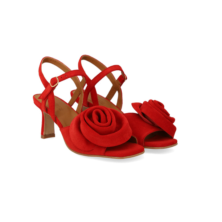 Rose Heeled Sandal, Red Coral