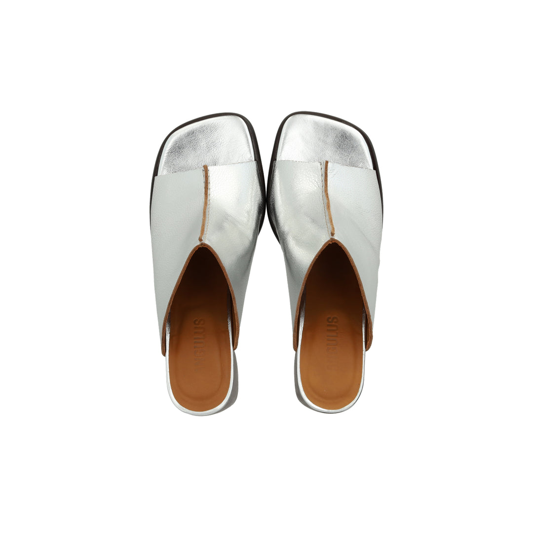 Mule with sculptural heel, Silver