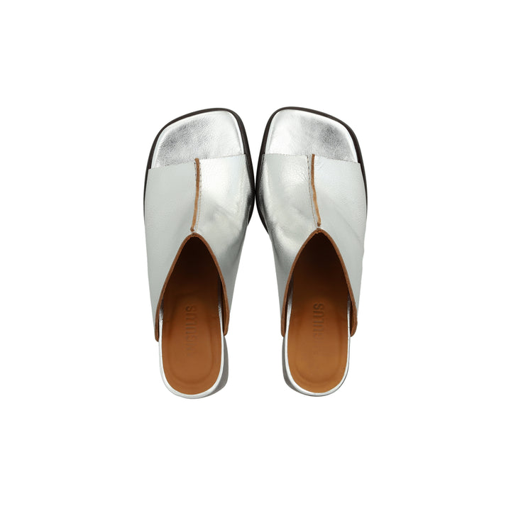 Mule with sculptural heel, Silver