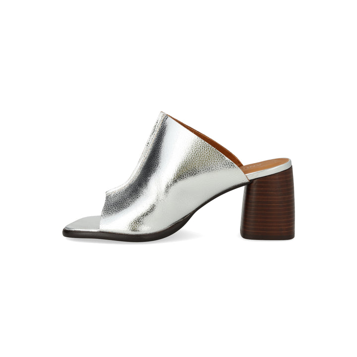 Mule with sculptural heel, Silver