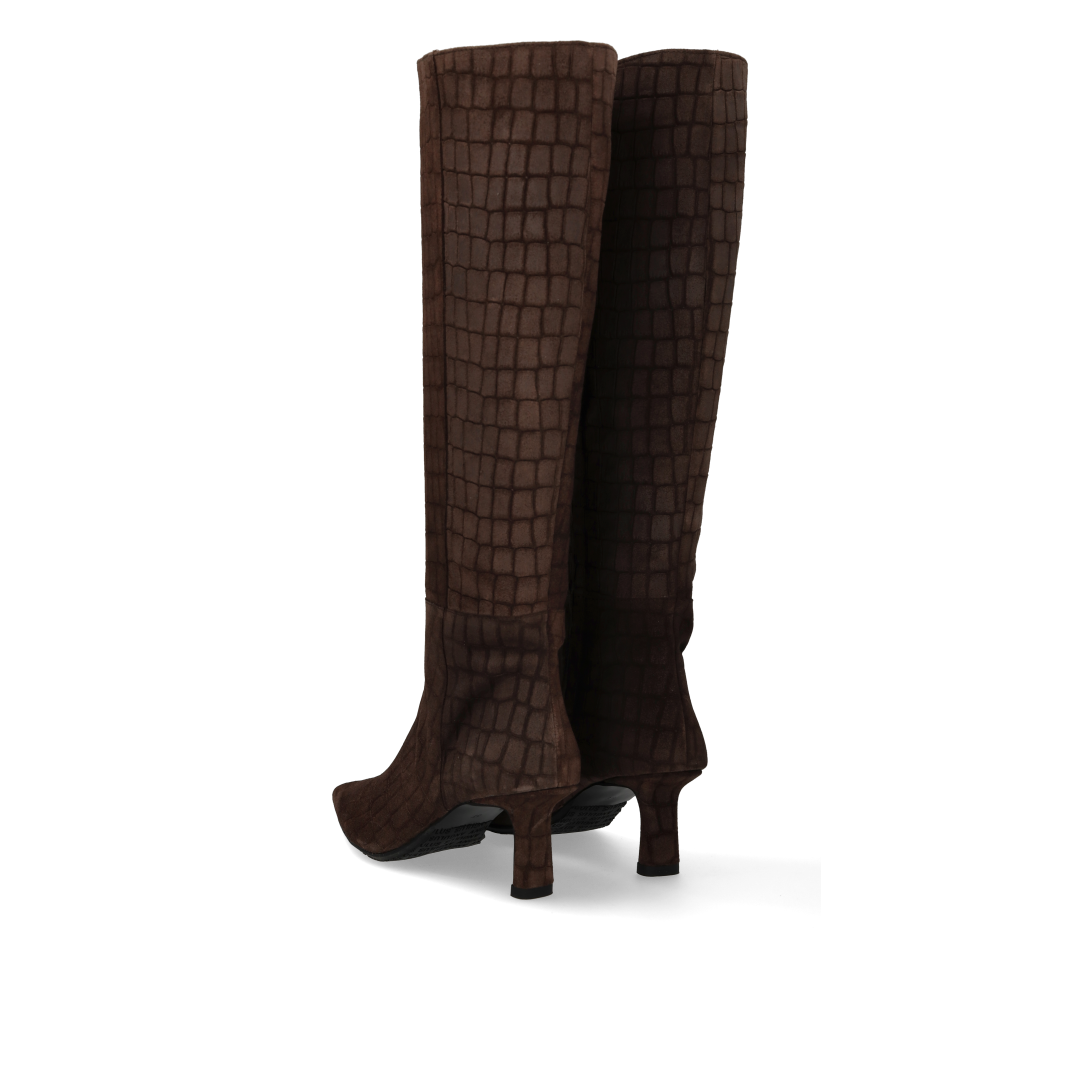 Long Suede Boots - Brown Croco