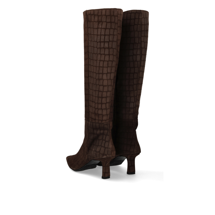 Long Suede Boots - Brown Croco