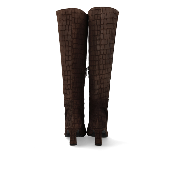 Long Suede Boots - Brown Croco