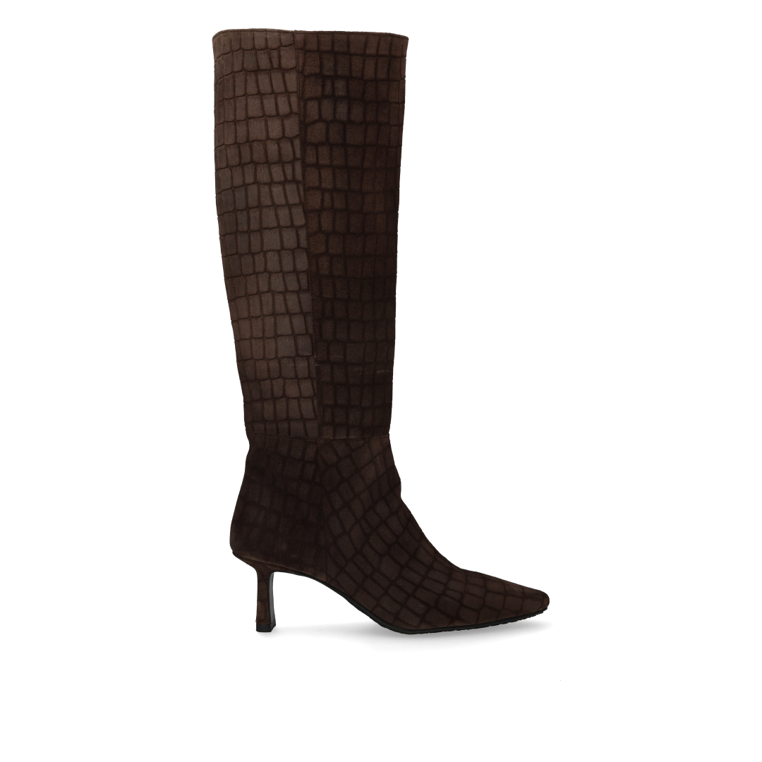 Long Suede Boots - Brown Croco