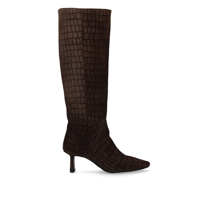 Long Suede Boots - Brown Croco