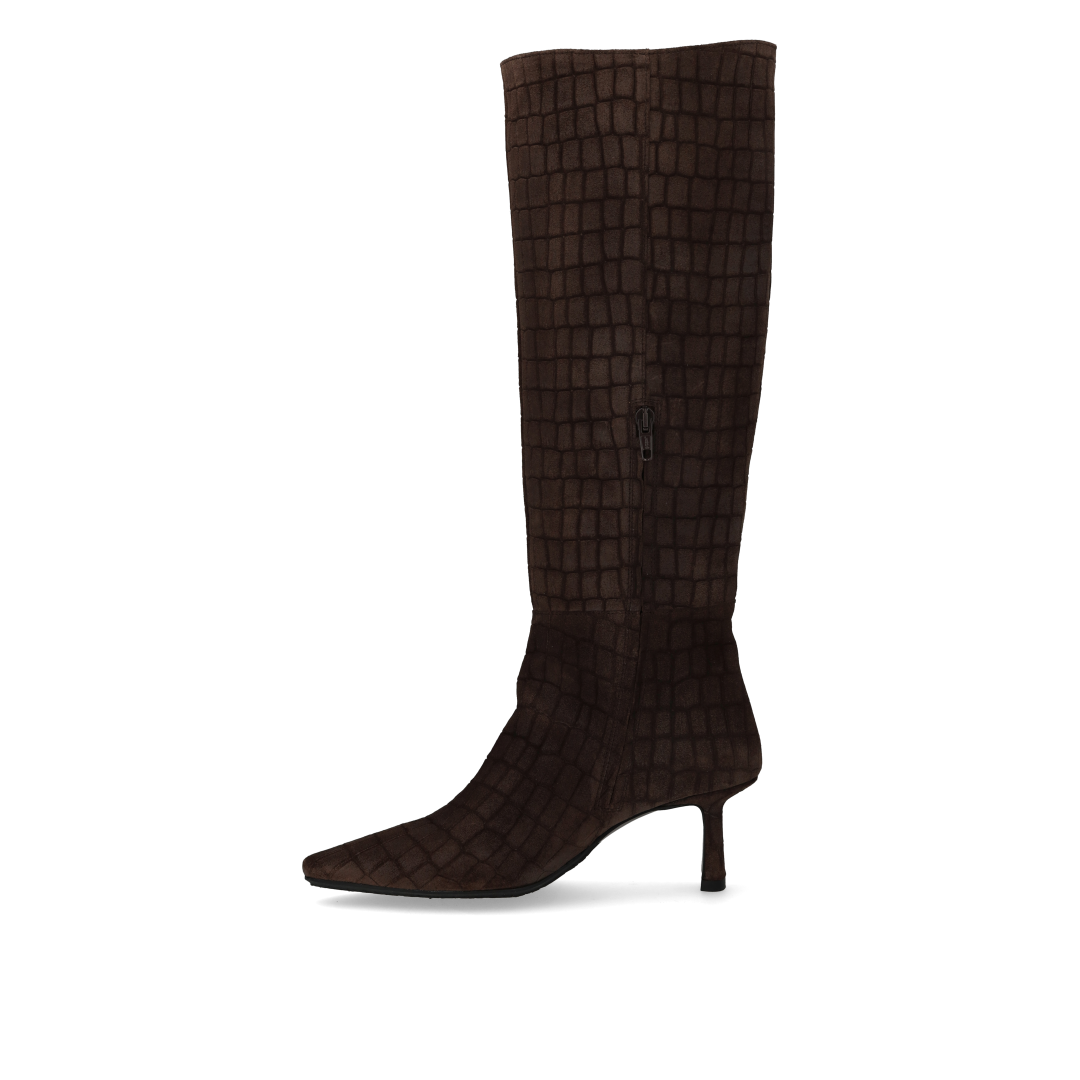 Long Suede Boots - Brown Croco