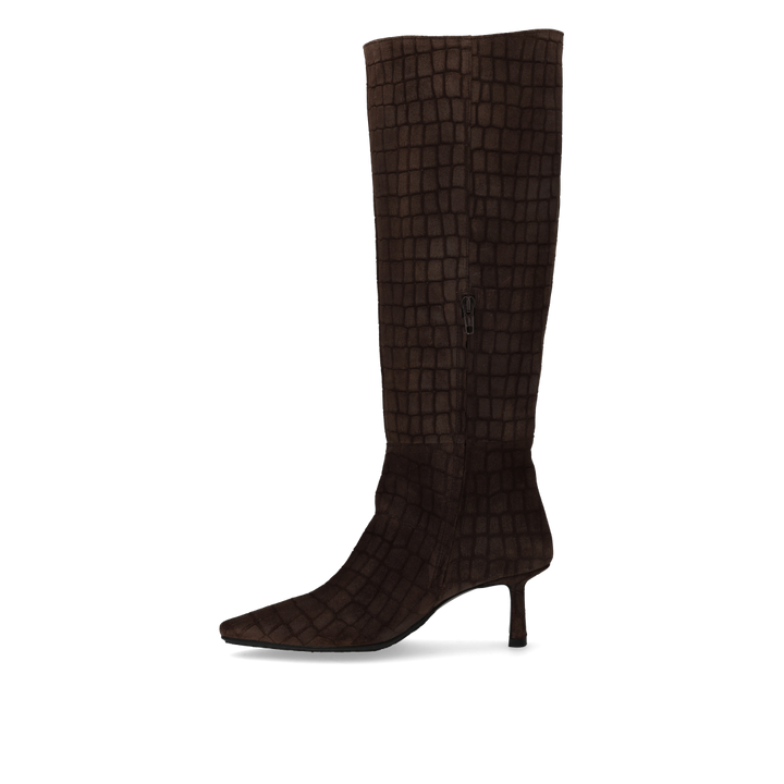Long Suede Boots - Brown Croco