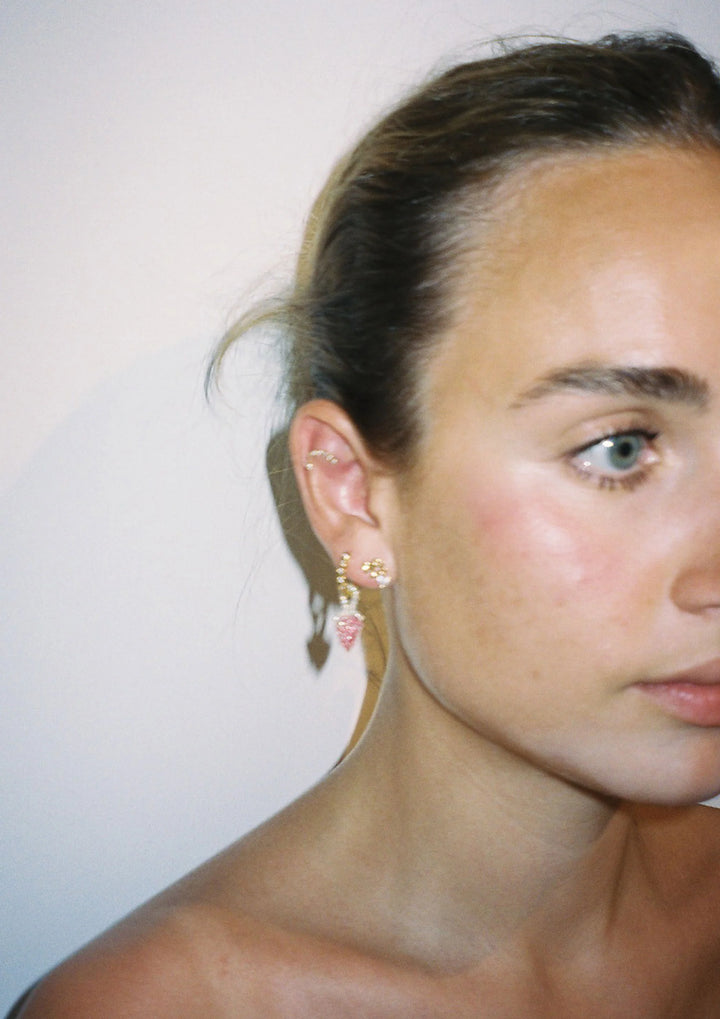 Mini Pale Strawberry Earrings - Gold