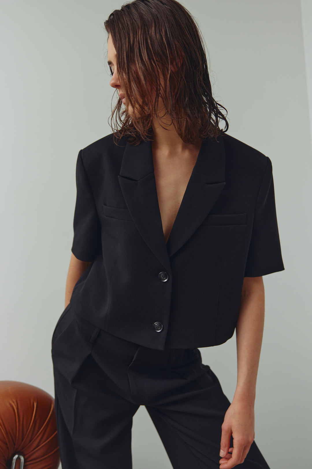 Leanne Cropped Blazer, Black