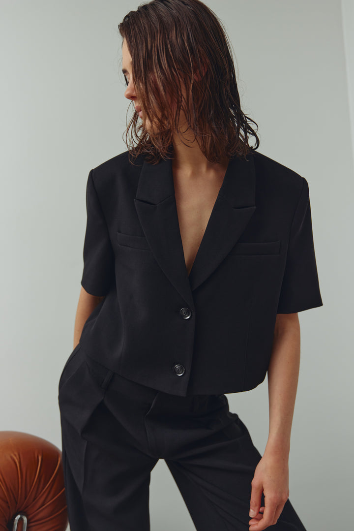 Leanne Cropped Blazer, Black