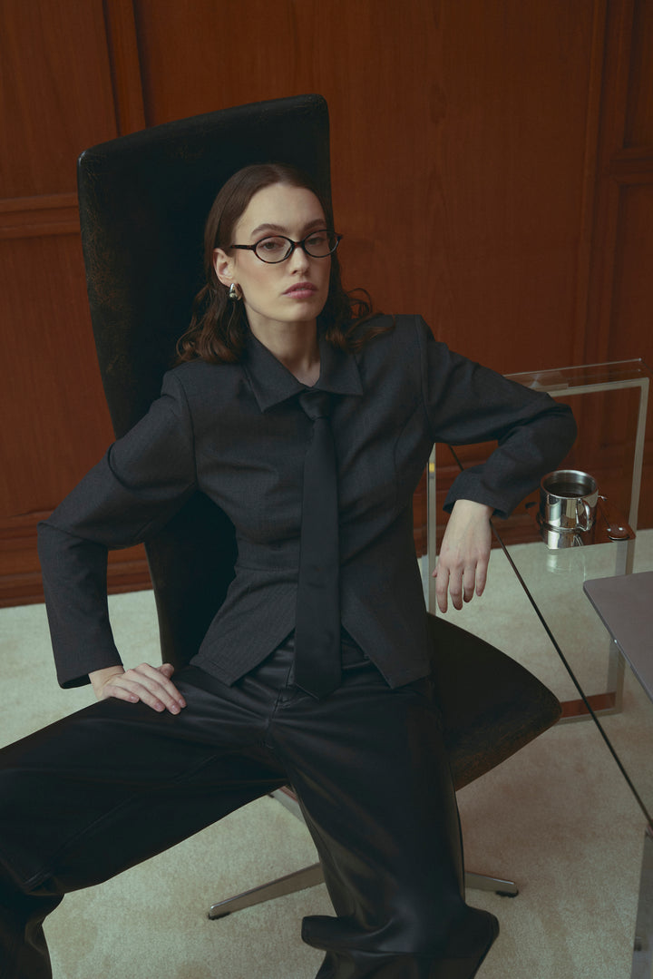 Maelle Shirt - Grey Herringbone