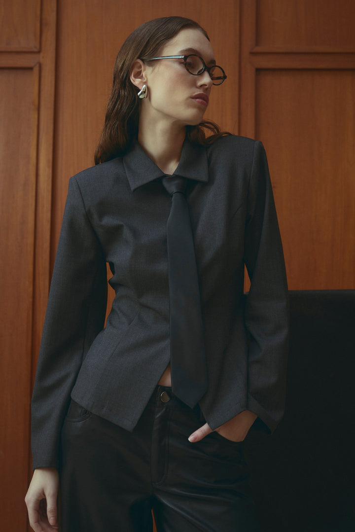 Maelle Shirt - Grey Herringbone