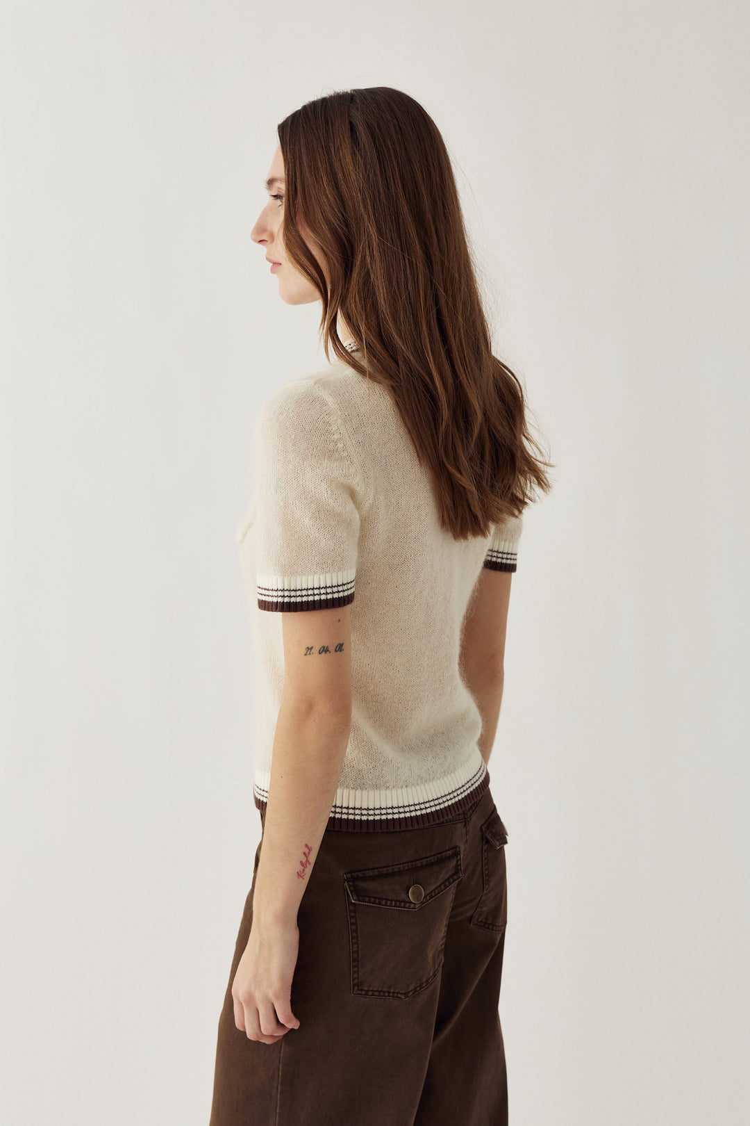 Marty Knit Top - Ivory/Brown