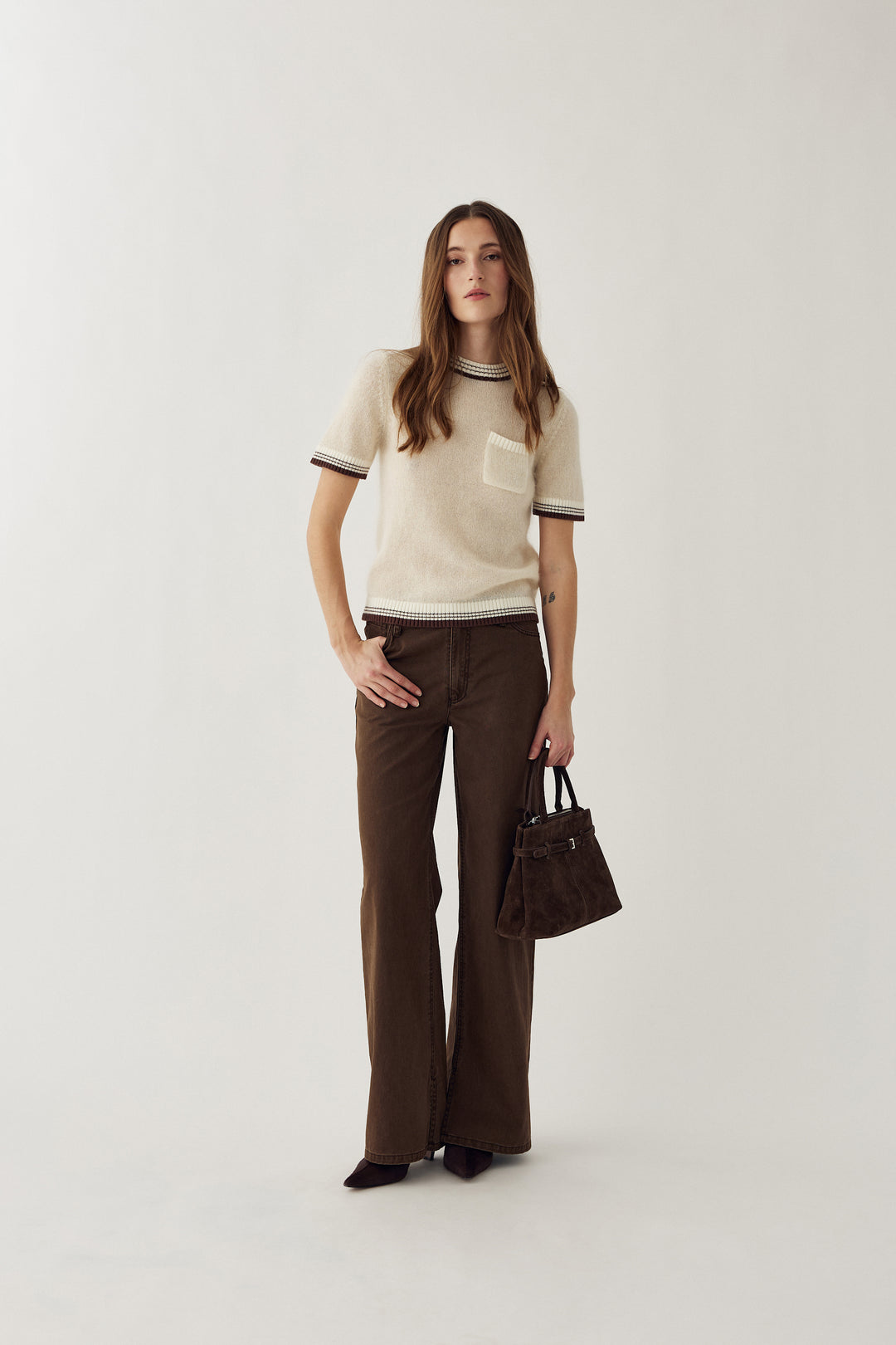 Marty Knit Top - Ivory/Brown