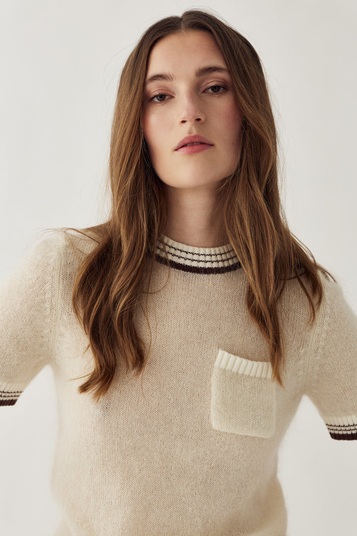 Marty Knit Top - Ivory/Brown