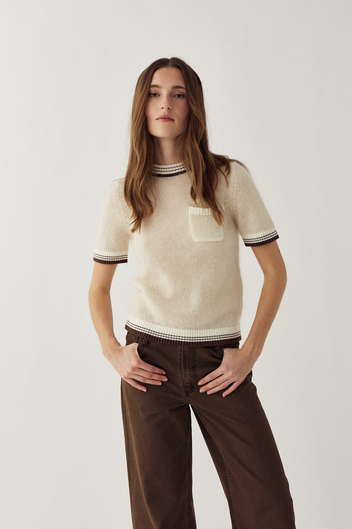 Marty Knit Top - Ivory/Brown