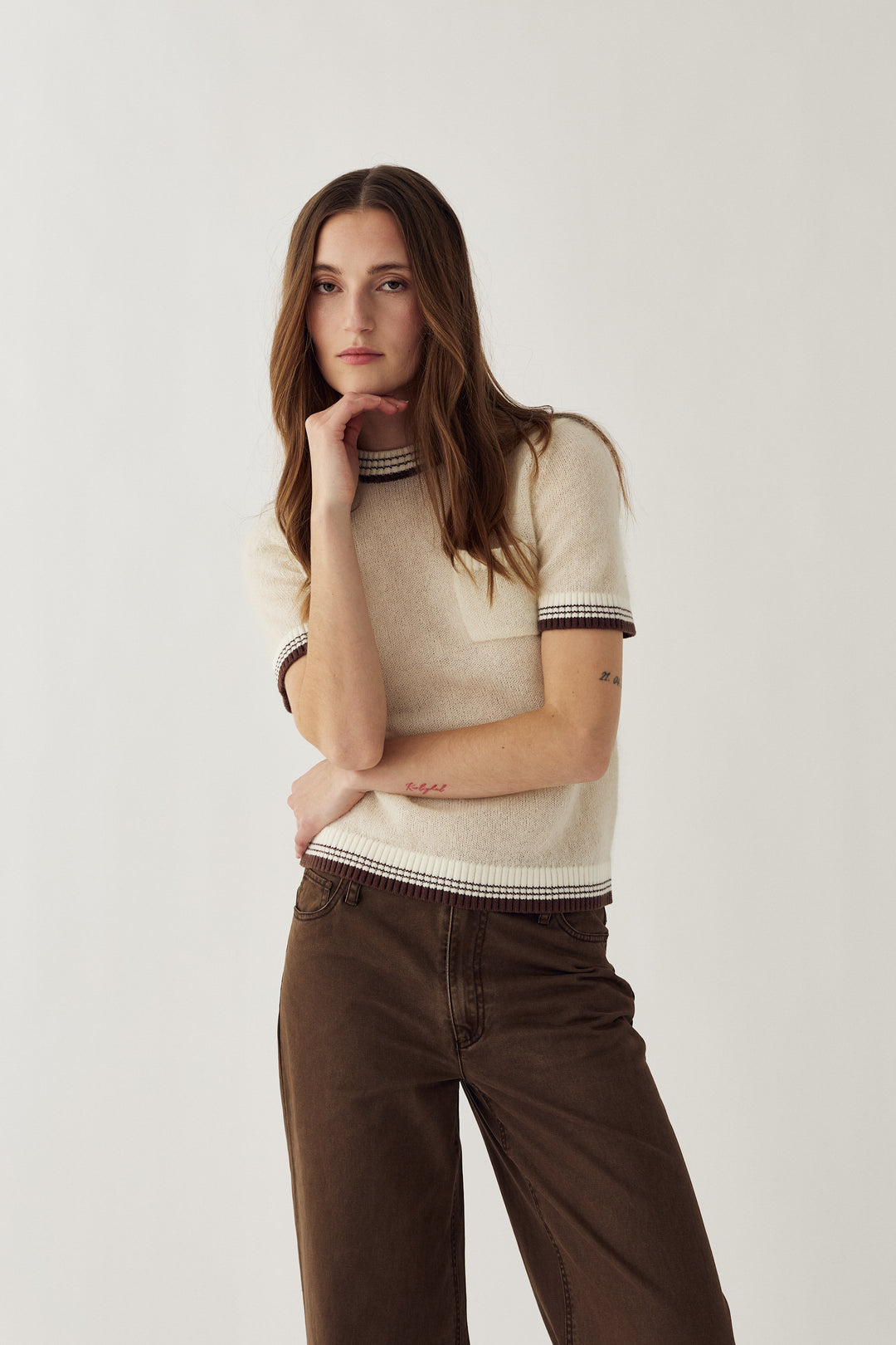 Marty Knit Top - Ivory/Brown