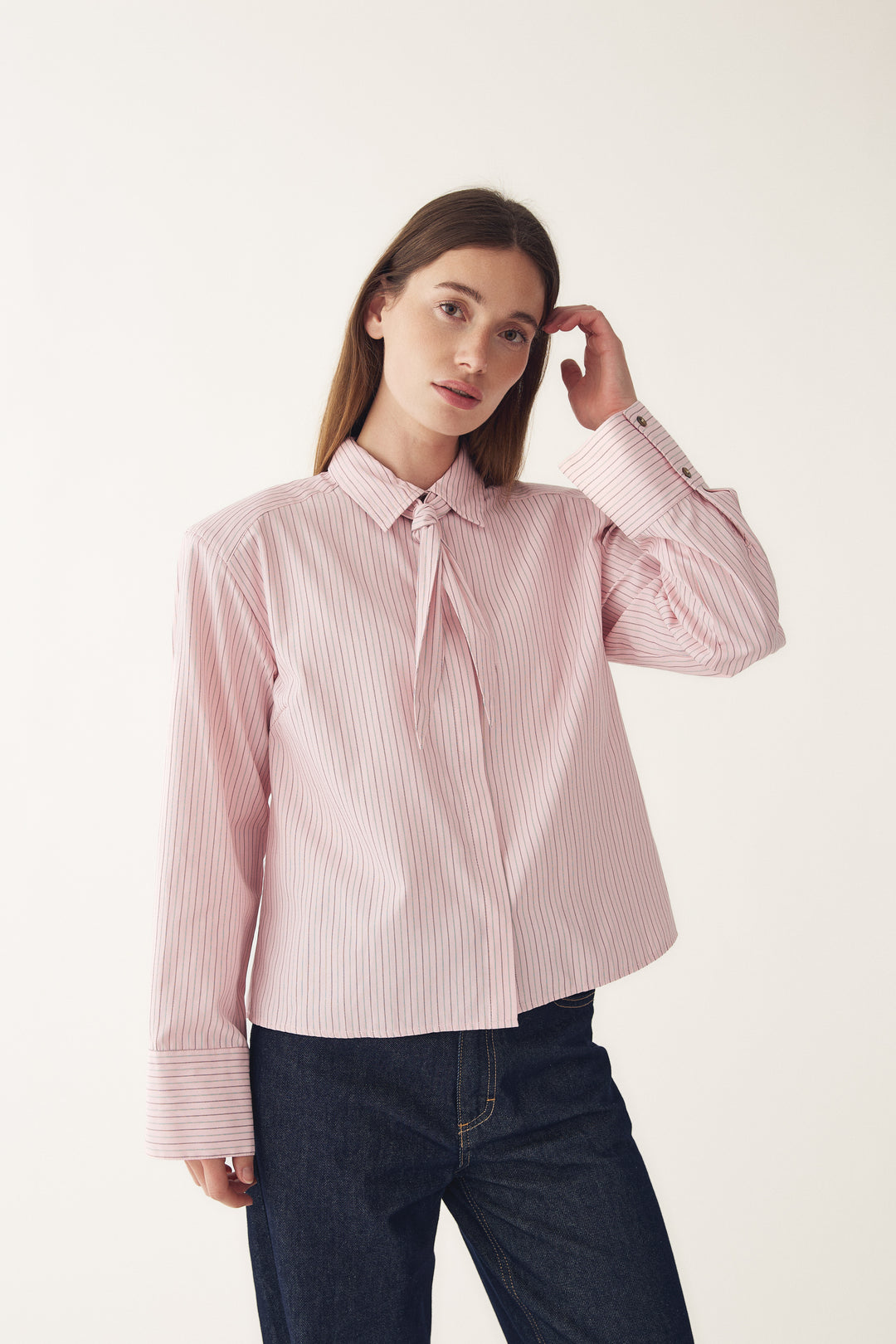 Mira Shirt, Light Pink Stripe