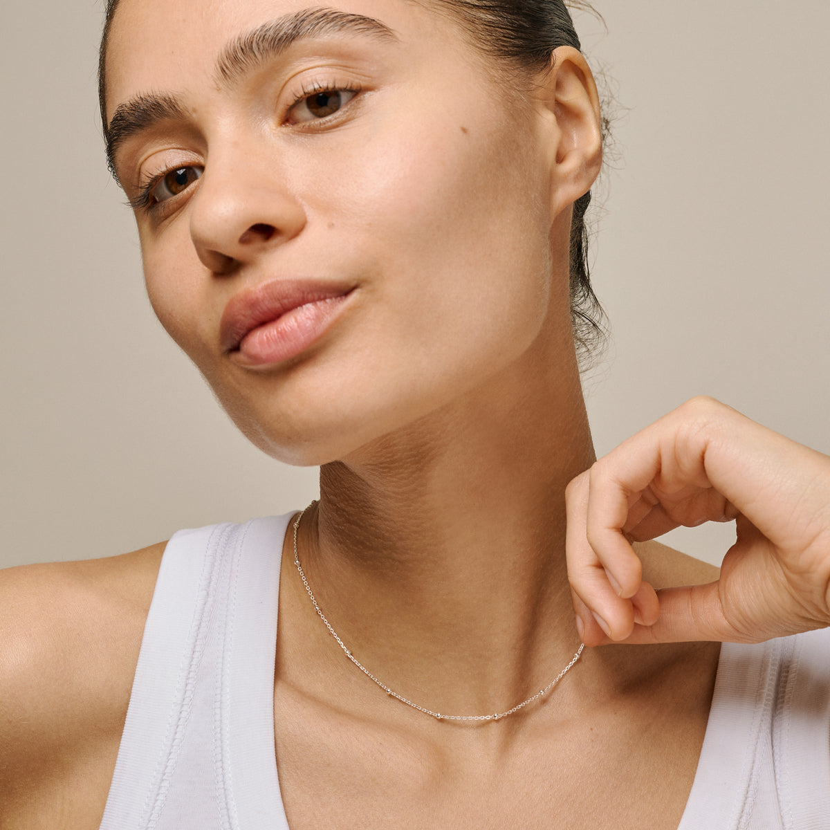 Necklace, Beaded Chain, Silver