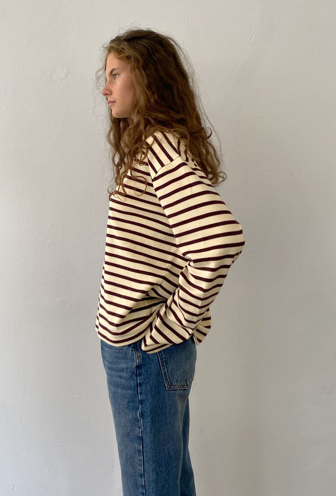 Nete Boii O-Neck Tee, Stripe Off-White / Bourdaux