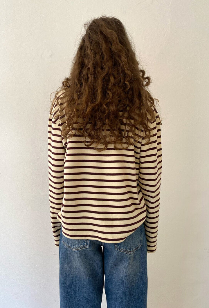 Nete Boii O-Neck Tee, Stripe Off-White / Bourdaux