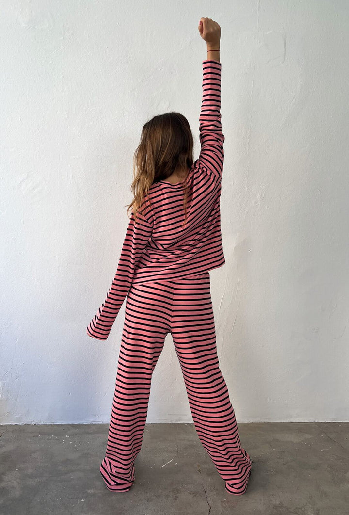 Nete Boii O-Neck Tee, Stripe Pink/Black