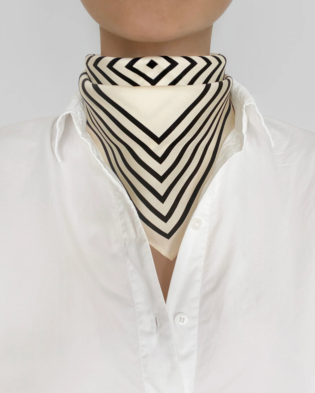 Striped Small Silk Scarf, White / Navy