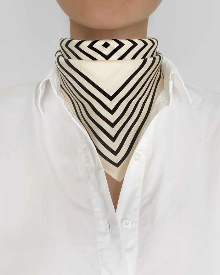 Striped Small Silk Scarf, White / Navy