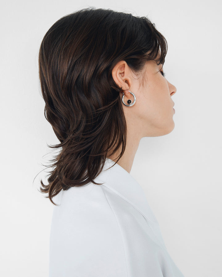 Onyx hoops, Silver