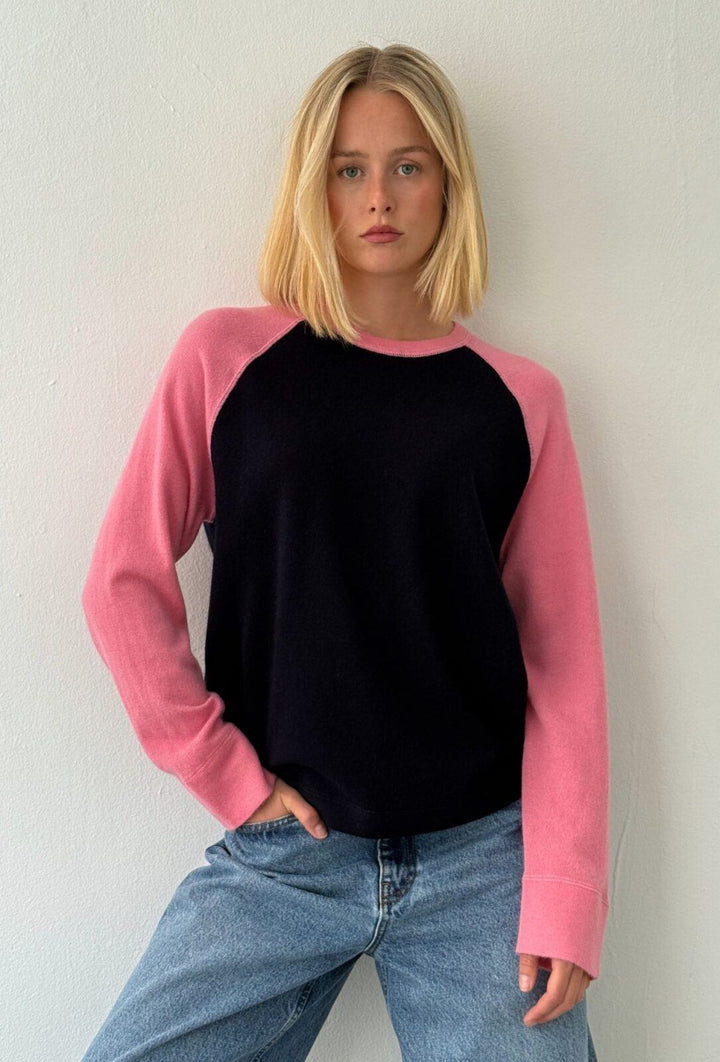 Polly Contrast Knit - Navy/Pink