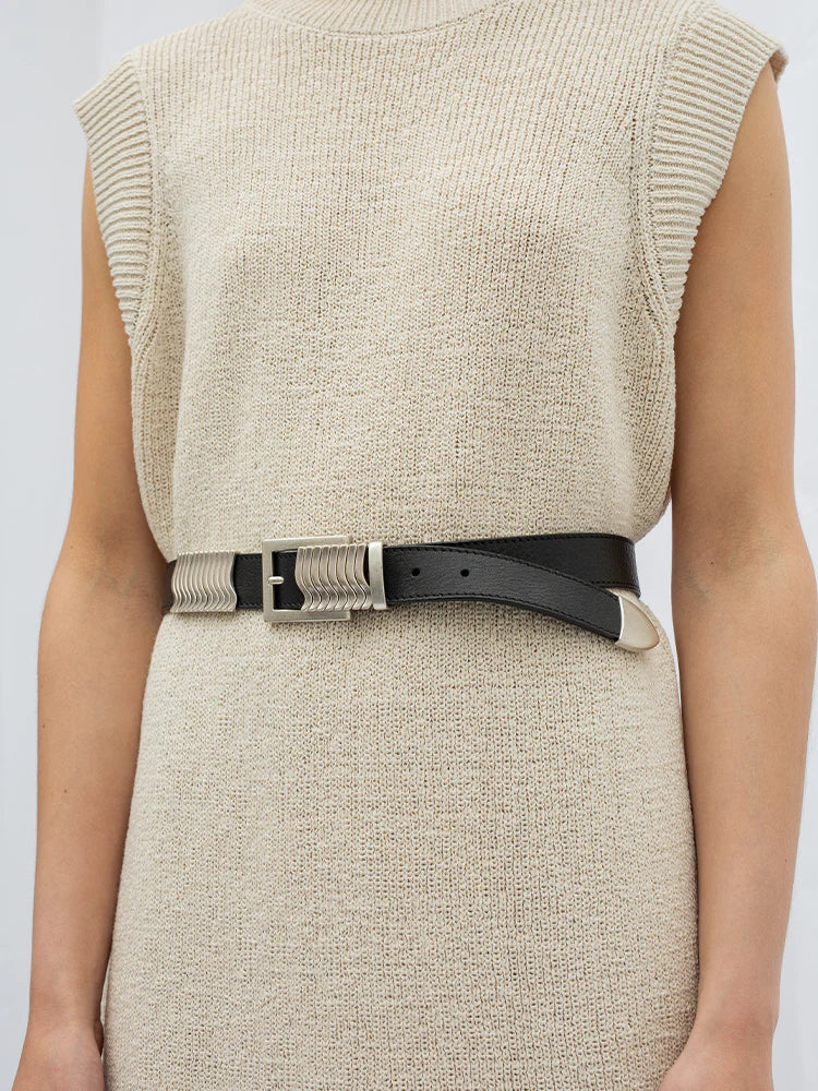 Rattle Leather Belt, Silver