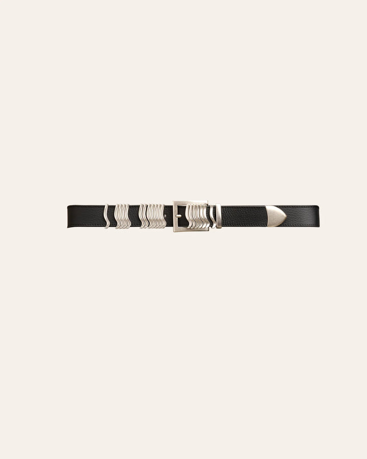 Rattle Leather Belt, Silver