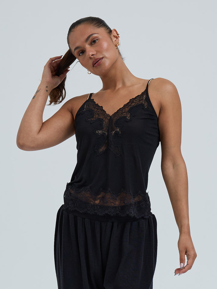 Silk Cami Romance - Black
