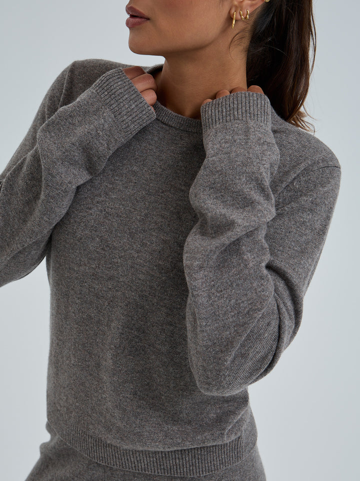 Wool Cashmere Crew Neck - Mushroom