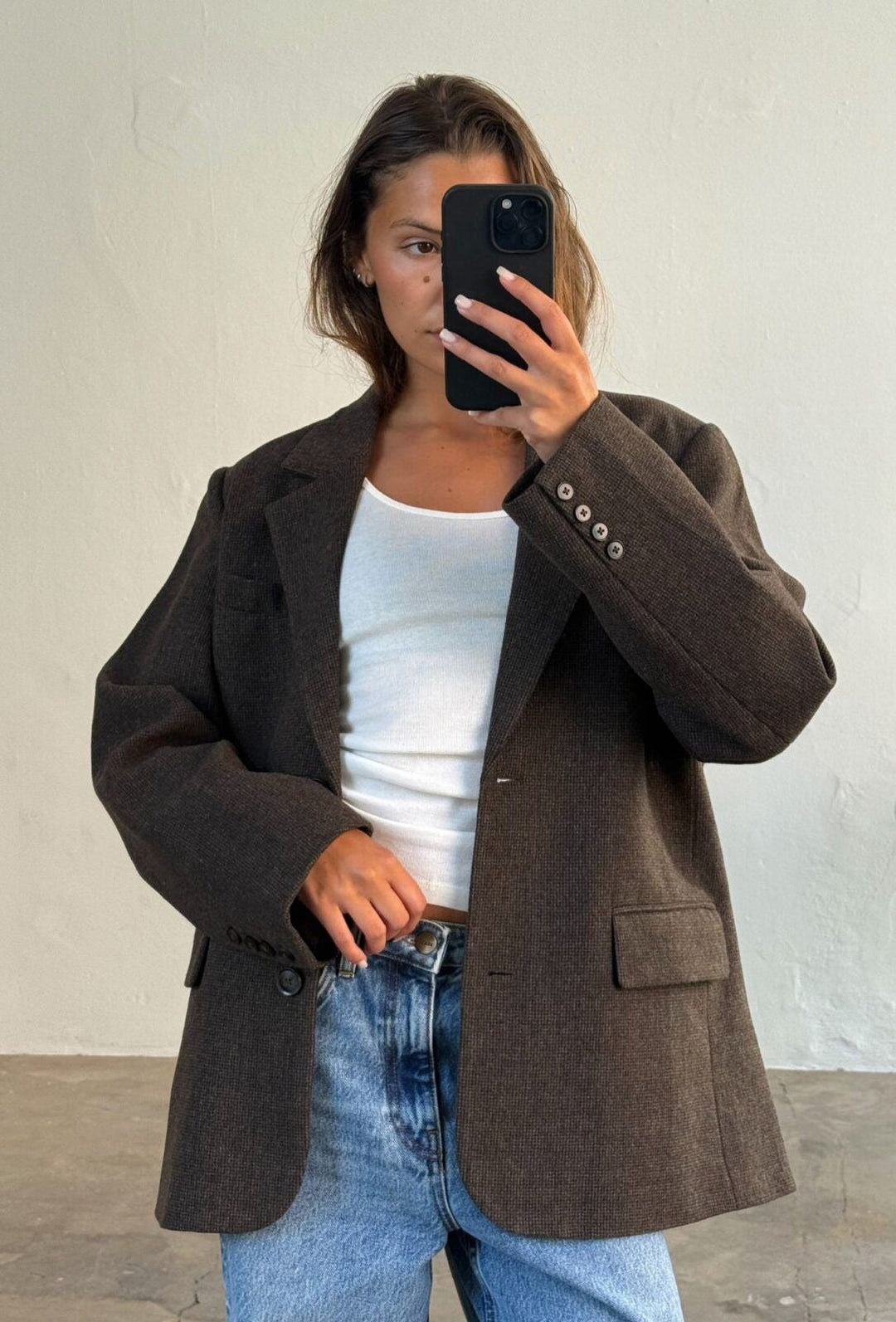 FORPÖNTUN / Solvej Wool Blazer - Houndstooth Brown