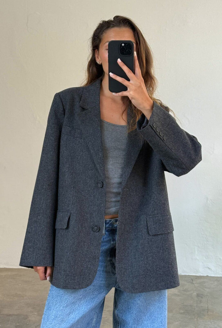 FORPÖNTUN / Solvej Wool Blazer - Houndstooth Grey