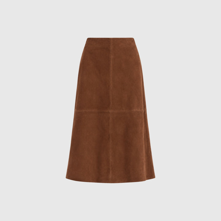 Nathalio Suede Midi Skirt - Caramel Brown