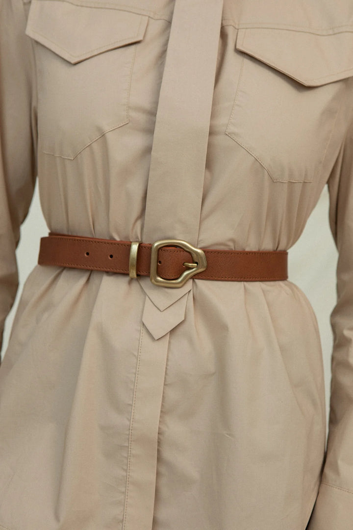 Ako Mini Leather Belt, Nutmeg/Gold