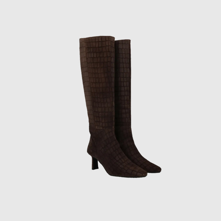 Long Suede Boots - Brown Croco