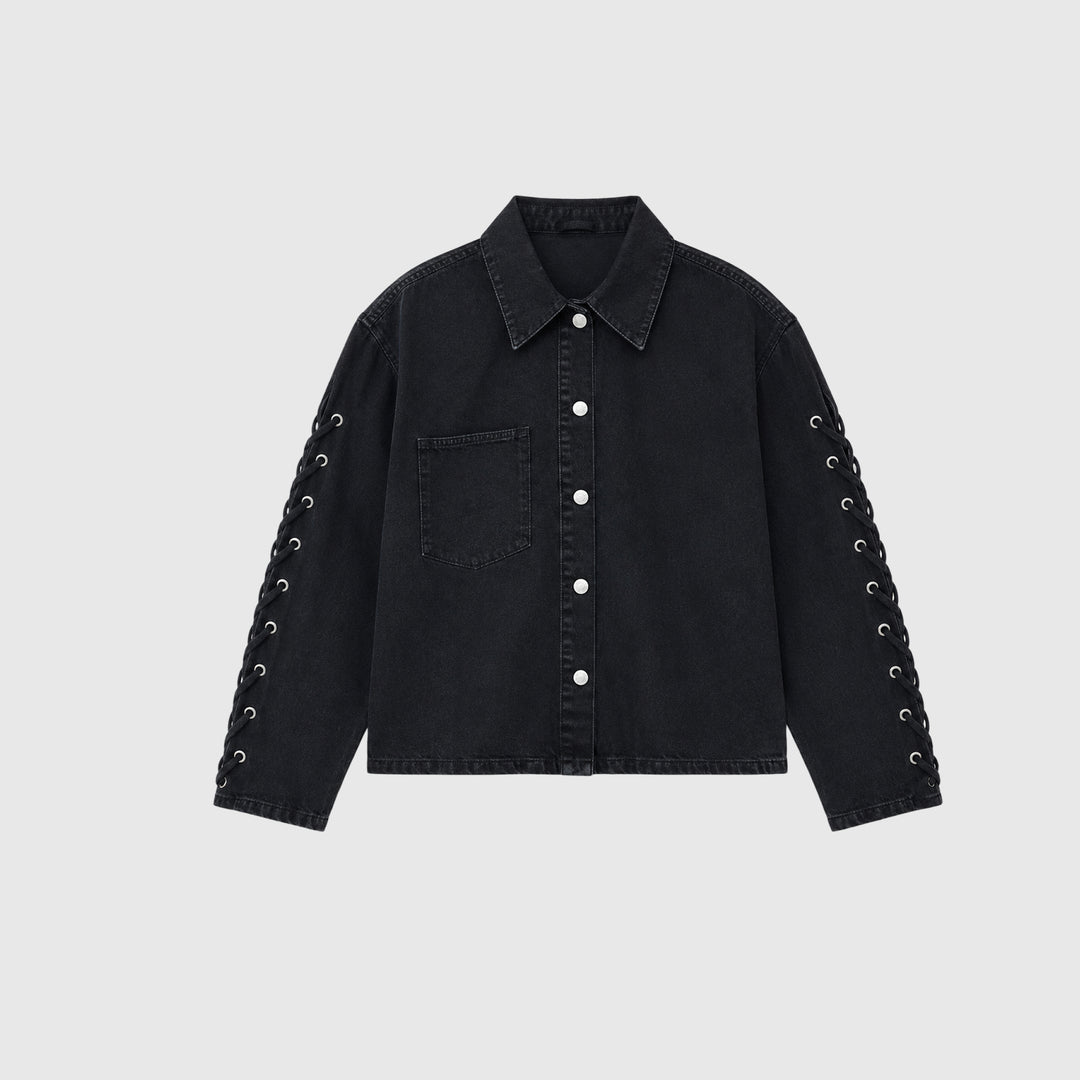 Kenzie Lace Denim Jacket - Washed Black