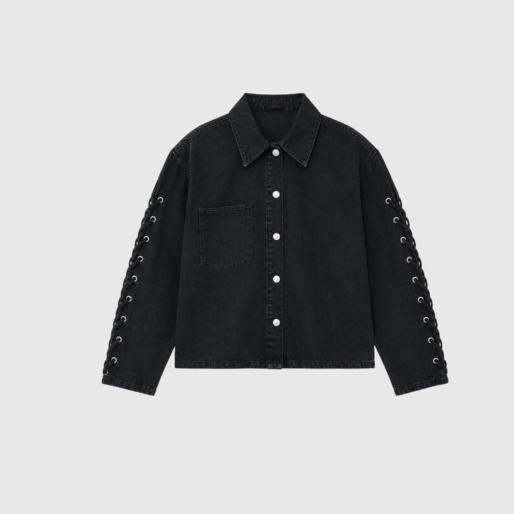 Kenzie Lace Denim Jacket - Washed Black