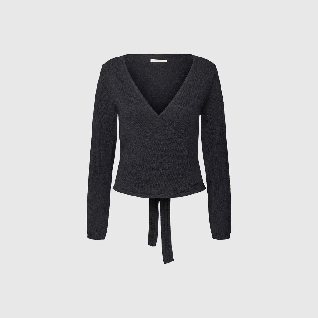 Wool Wrap Cardigan - Dark Navy Melange