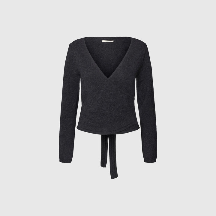 Wool Wrap Cardigan - Dark Navy Melange