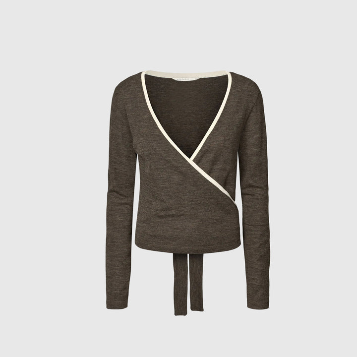 Merino Wool Wrap Cardigan - Brown Melange