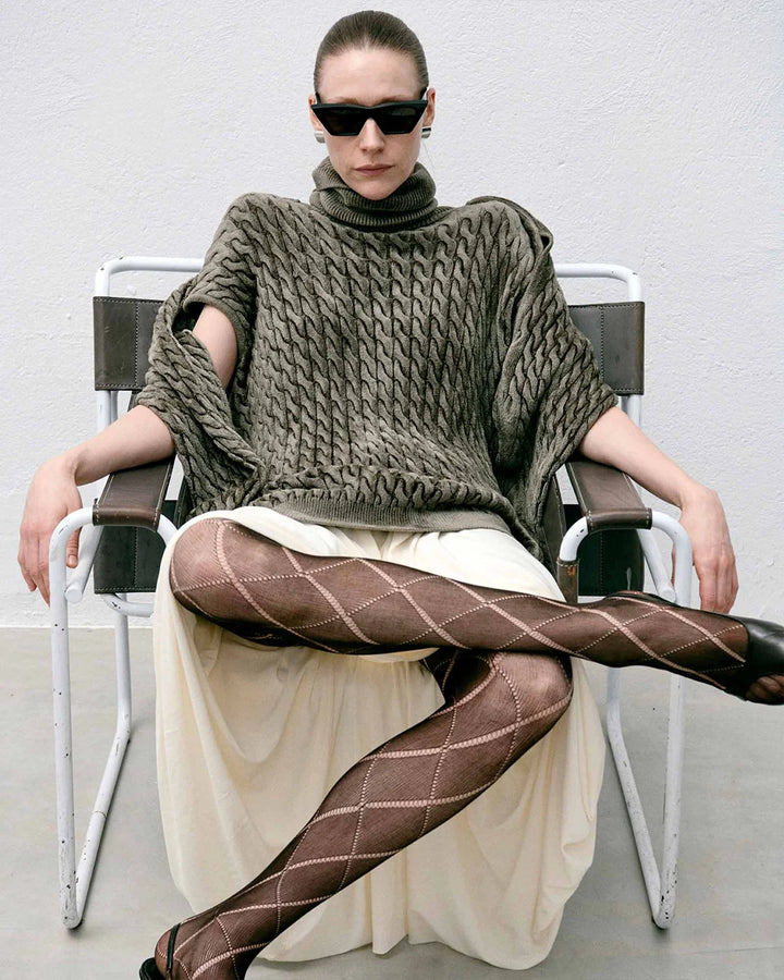 Kitty Argyle Pointelle Tights - Espresso